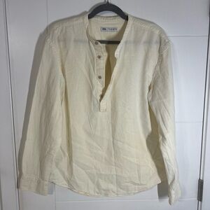 Zara Men’s Button Up Long Sleeve Linen Blend Shirt Size L